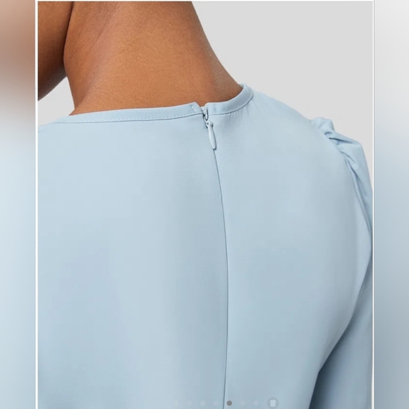 🛍HALARA Tie Neck Puff Long Sleeve Back Zipper Flowy Midi Work Dress,Large - Picture 4 of 16